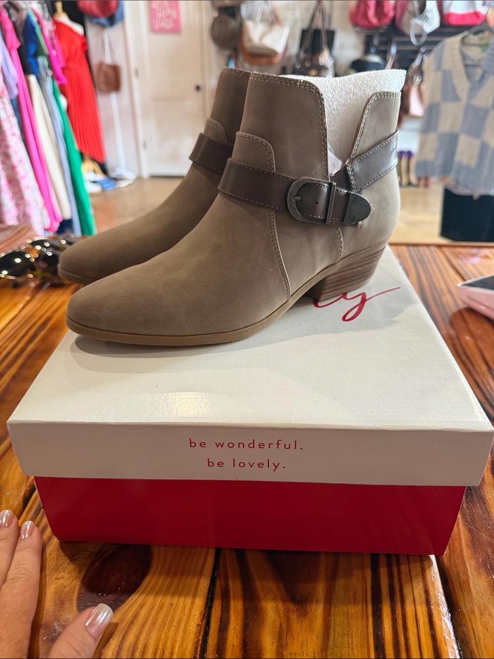 belk Taupe Suede Ankle Booties with Buckle Detail